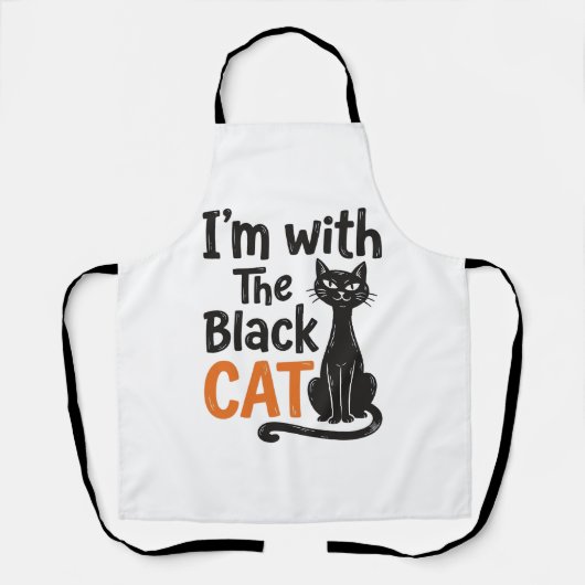 Tablier Chat noir drôle gravure vintage Halloween Design (Recto)
