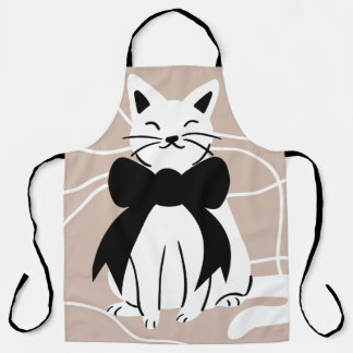 Tablier Chat noir et blanc avec ligne abstraite 
