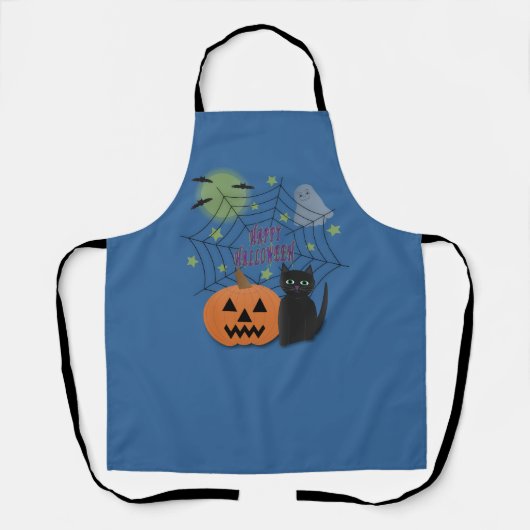 Tablier Chat noir et Citrouille pas effrayant Halloween (Recto)