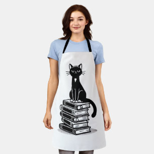 Tablier Chat noir et livres - Conception minimaliste