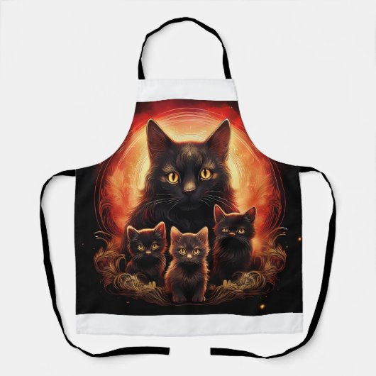 Tablier Chat Noir Et Ses Trois Chatons (Recto)