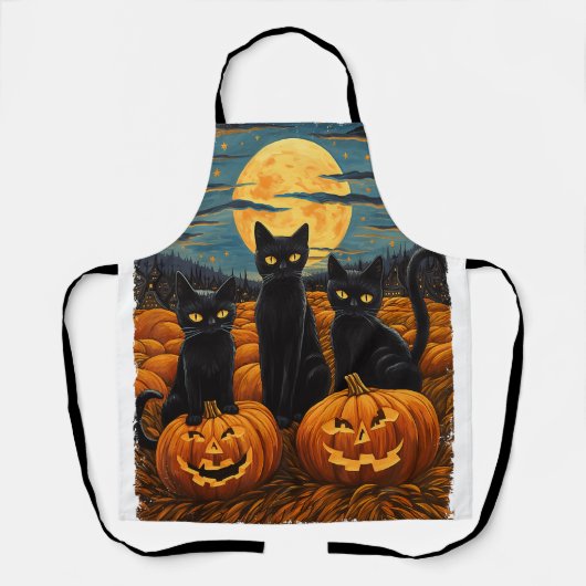 Tablier Chat noir Halloween Amoureux de les chats Starry N (Recto)