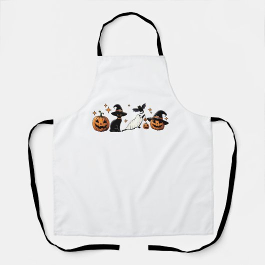 Tablier Chat noir Halloween Citrouille Boo Ghost sorcier É (Recto)