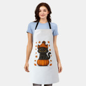 Tablier Chat noir mignon assis sur Citrouille Automne esth (Porté)