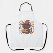 Tablier Chat noir mignon avec Casquette sorcier - Kawaii H (Recto)
