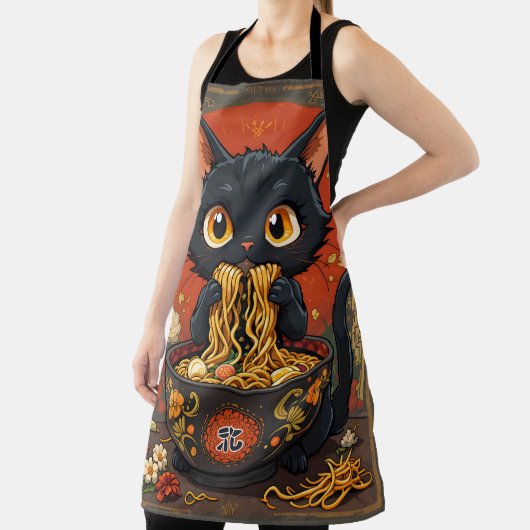 Tablier Chat noir mignon avec nouilles (Insitu)