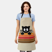 Tablier Chat noir mignon avec rayures rétro (Porté)