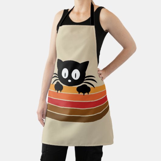 Tablier Chat noir mignon avec rayures rétro (Insitu)