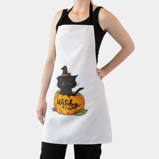 Tablier Chat noir mignon en citrouille avec casquette sorc (Insitu)