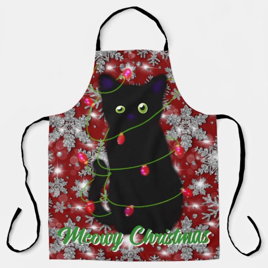 Tablier Chat noir mignon Meowy Christmas (Recto)