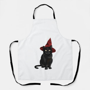 Tablier Chat noir mystique avec chapeau rouge foncé T-Shir