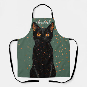 Tablier Chat noir mystique avec yeux orange et Parties sci