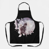 Tablier Chat noir par une Pleine lune magique (Recto)