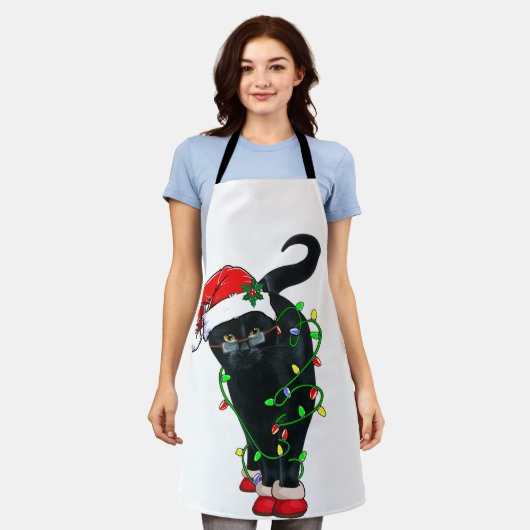 Tablier Chat Noir Père Noël Tangée Dans Les Lumières De No (Porté)