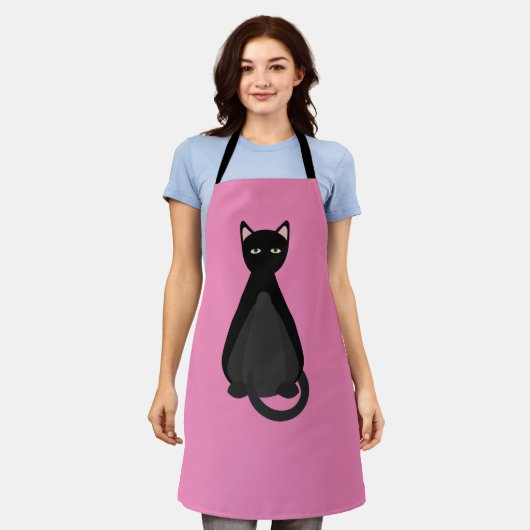 Tablier CHAT NOIR rose rose mignon maman CUISINE APRON (Porté)