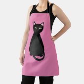 Tablier CHAT NOIR rose rose mignon maman CUISINE APRON (Insitu)