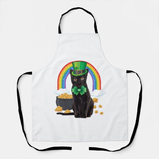 Tablier Chat noir Saint-Patrick Leprechaun Trèfle (Recto)