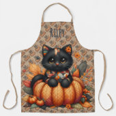 Tablier Chat noir sur Citrouille avec Motif de courtepoint (Recto)