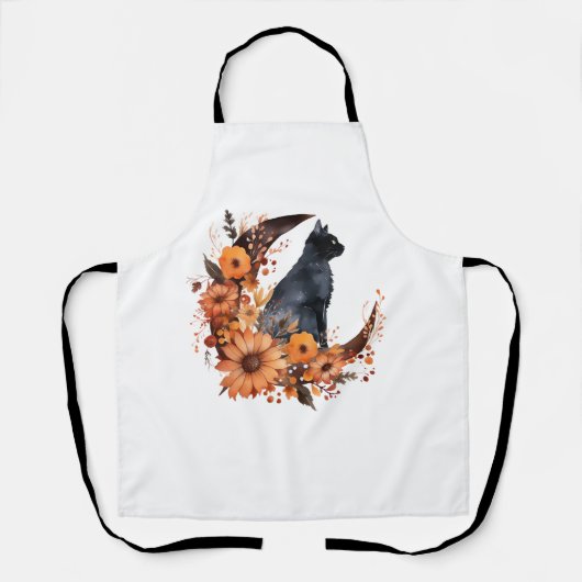 Tablier Chat Noir Sur Lune Florale Citrouille Chat Noir Ha (Recto)