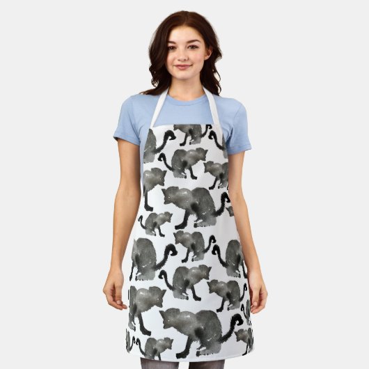 Tablier Chat noir watercolor (Porté)