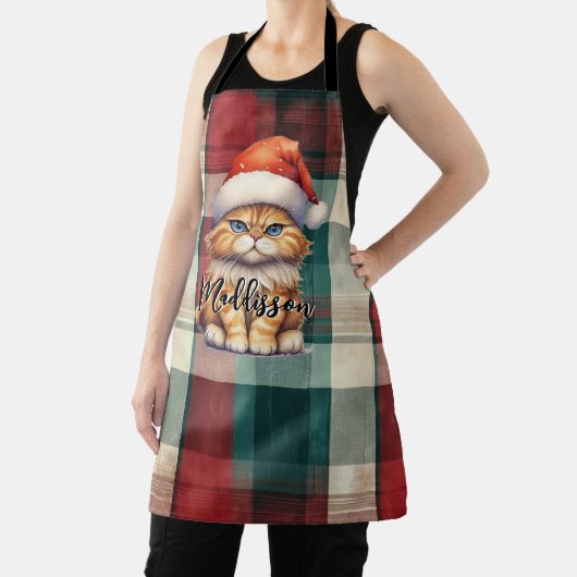 Tablier Chat Père Noël Plaid De Noël Avec Nom (Insitu)