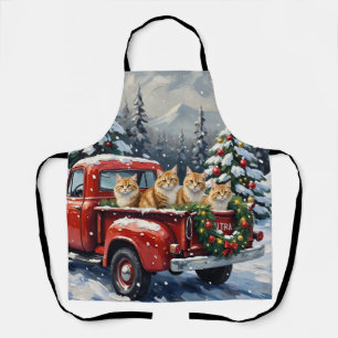 Tablier Chat Persan Camion Rouge Noël Fêtes