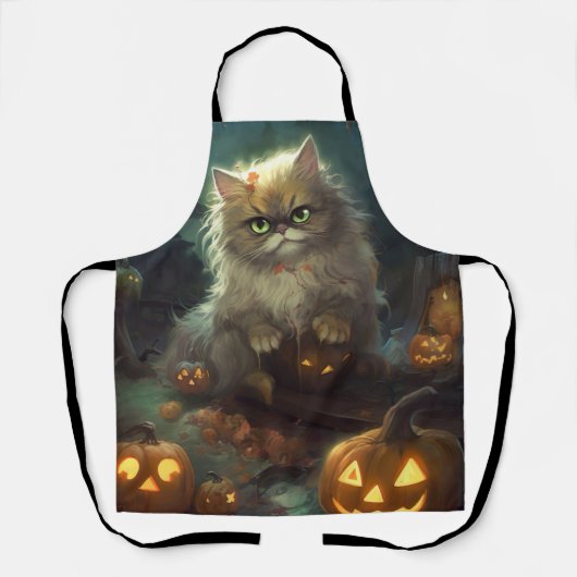 Tablier Chat perse d'Halloween avec effroi Citrouille (Recto)