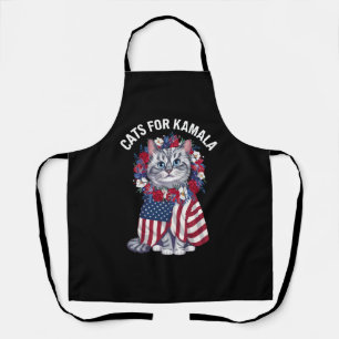Tablier Chat pour Kamala Chat Fleurs Américain Drapeau USA