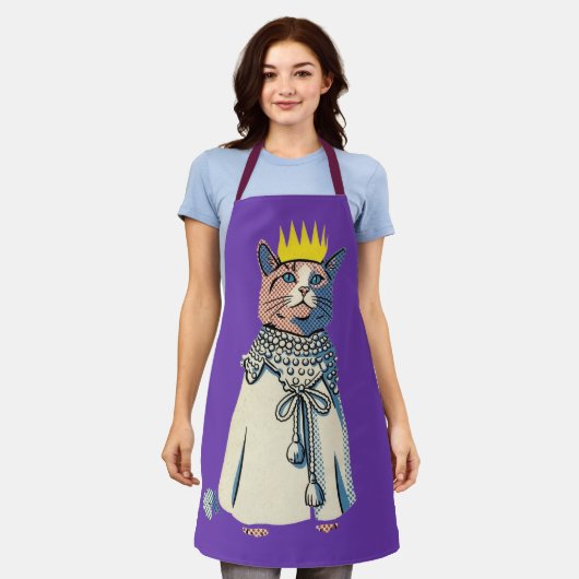 Tablier Chat royal avec couronne et robe Graphisme Pop Art (Porté)