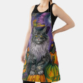 Tablier Chat Sibérien éffrayant Halloween sorcière et Citr (Insitu)