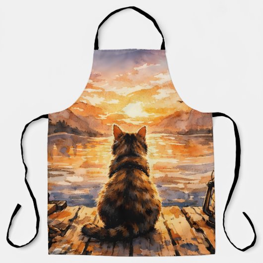 Tablier Chat sur le quai au coucher du soleil (Recto)