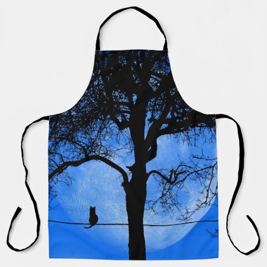 Tablier Chat sur une lune bleue fil (Recto)