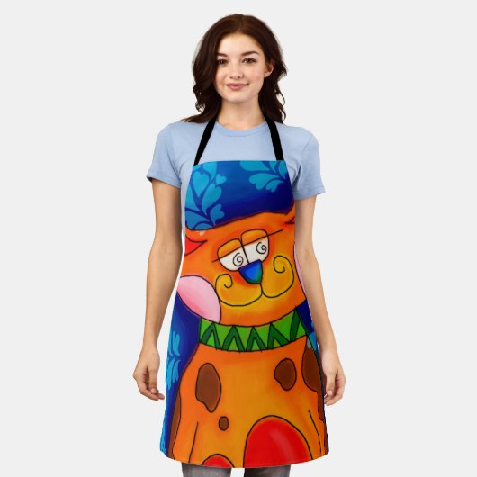 Tablier Chat Tabby Orange Souriant (Porté)