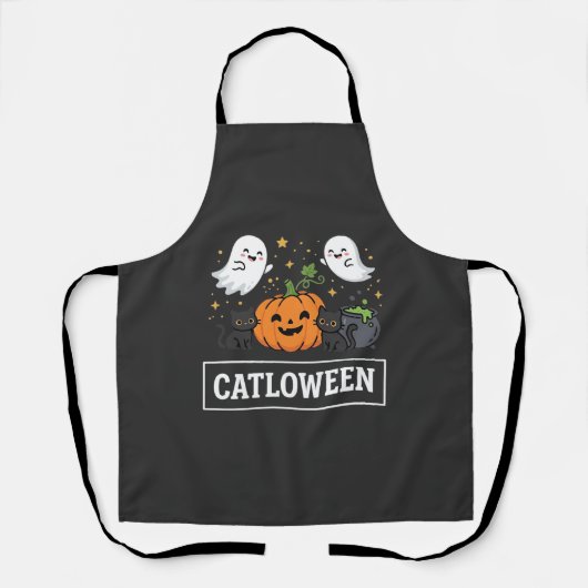 Tablier Chatloween Mignon Chat Fantôme Design Halloween_1 (Recto)