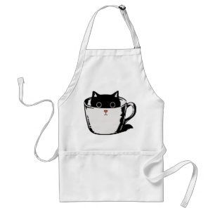 Tablier Chaton noir avec nez rouge caché dans une tasse