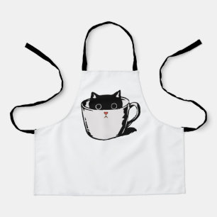 Tablier Chaton noir avec nez rouge caché dans une tasse