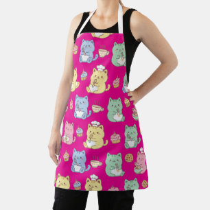 Tablier Chatons Kawaii de Pâtisserie Pastel Motif Sans Cou