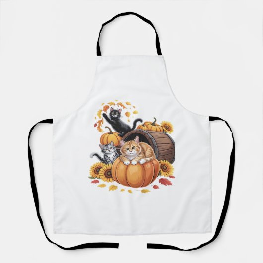Tablier Chats Automne Citrouilles Thanksgiving Sunflower O (Recto)