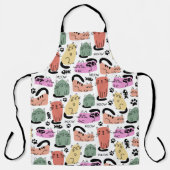 Tablier Chats doodles mignons et empreintes de pattes (Recto)