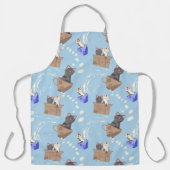 Tablier Chats en boîte et gouttes de lait sur bleu (Recto)