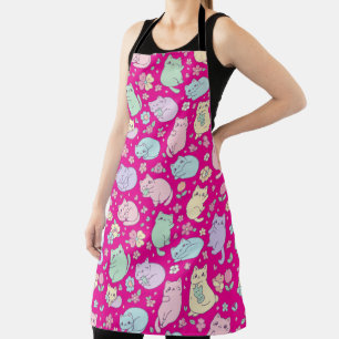 Tablier Chats et fleurs pastel Kawaii imprimé 