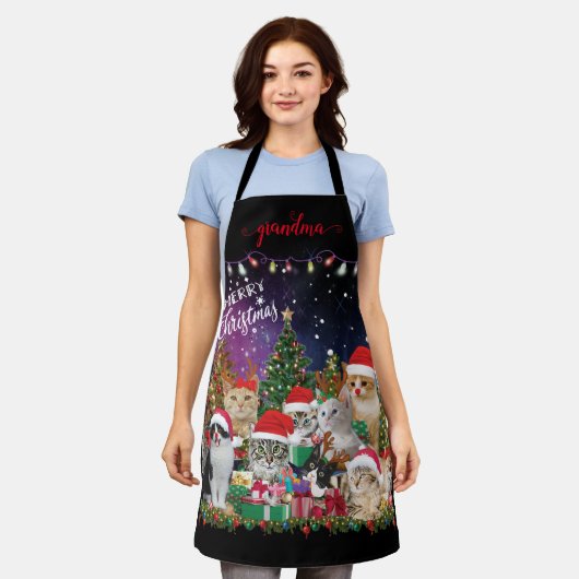 Tablier Chats Joyeux Noël Lumière (Porté)
