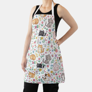Tablier Chats Kawaii Pastel et Mère de Chat à Motif Floral