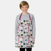 Tablier Chats visage vert chaud muet turquoise rose motif (Porté)