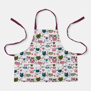 Tablier Chats visage vert chaud muet turquoise rose motif