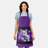 Tablier Chatte blanche et chaton Scène de Noël violet (Porté)