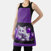 Tablier Chatte blanche et chaton Scène de Noël violet (Insitu)