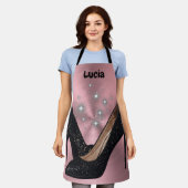 Tablier Chaussure haute Parties scintillant noire sur rose (Porté)