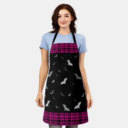Tablier Chauve-souris gothique Vampire Plaid Apron noir et (Porté)