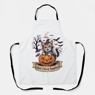 Tablier Chauves-souris Chats Citrouilles Halloween Sorcièr